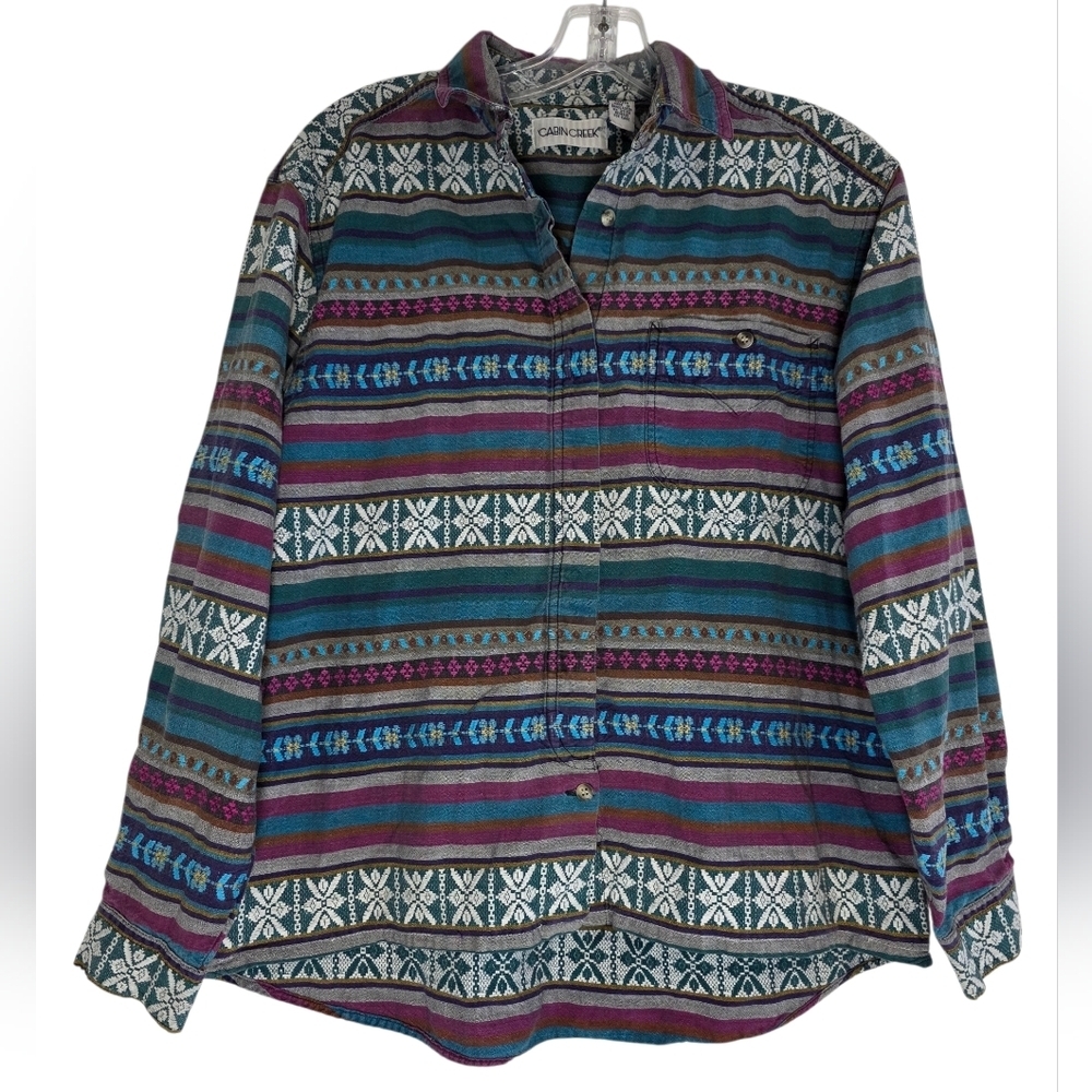 Vintage Cabin Creek Aztec Southwestern Button Down Shirt Size Large
